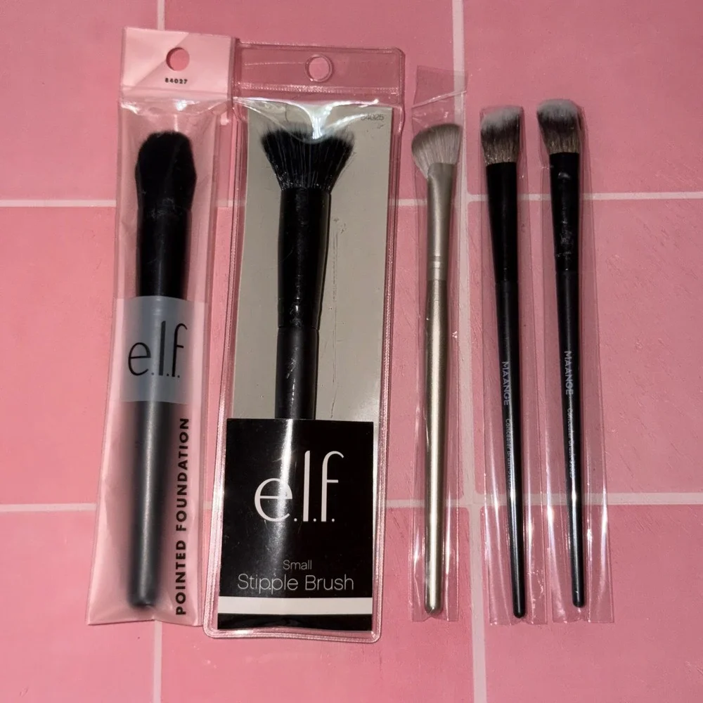 ELF and Maange Makeup Brush Set 5pc Pointed Foundation Stipple Concealer Brushes